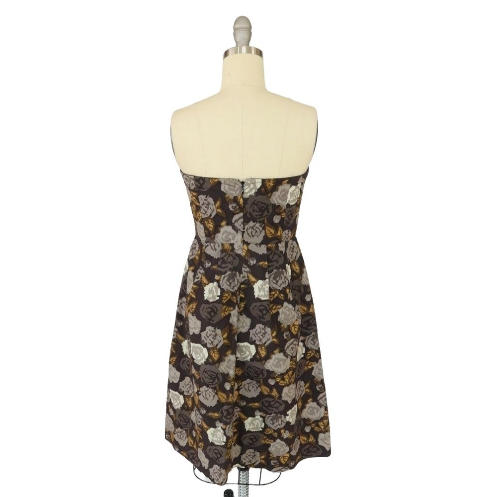J CREW Size 6 100% Cotton Gray Gold Marielle Floral Strapless Pleated Dress - Picture 3 of 4
